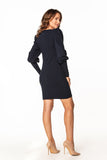 Knitted Mini Dress with Boat Neckline and Long Sleeves