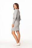 Knitted Mini Dress with Boat Neckline and Long Sleeves