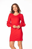 Knitted Mini Dress with Boat Neckline and Long Sleeves
