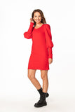 Knitted Mini Dress with Boat Neckline and Long Sleeves