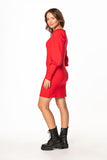 Knitted Mini Dress with Boat Neckline and Long Sleeves