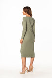 Fitted Cotton Knit Dress with Boat Neck and Long Sleeves