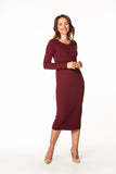 Fitted Cotton Knit Dress with Boat Neckline and Long Sleeves
