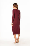 Fitted Cotton Knit Dress with Boat Neckline and Long Sleeves