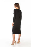 Fitted Cotton Knit Dress with Boat Neckline and Long Sleeves