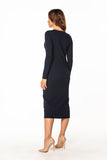 Fitted Cotton Knit Dress with Boat Neckline and Long Sleeves