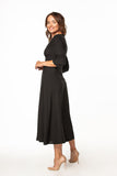 Elegant Maxi Dress with 3/4 Sleeves and Pleated Bust
