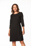 Chic Midi Dress with Waist Tie and 3/4 Sleeves