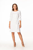 Elegant Midi Dress with Tie Waist and 3/4 Sleeves