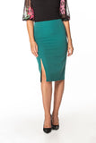Elegant Midi Pencil Skirt with Left Slit and Concealed Zip