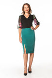 Elegant Midi Pencil Skirt with Left Slit and Concealed Zip