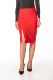 Elegant Midi Pencil Skirt with Left Slit and Concealed Zip