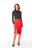 Elegant Midi Pencil Skirt with Left Slit and Concealed Zip