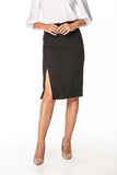 Elegant Midi Pencil Skirt with Left Slit and Concealed Zipper