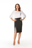 Elegant Midi Pencil Skirt with Left Slit and Concealed Zipper