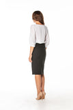 Elegant Midi Pencil Skirt with Left Slit and Concealed Zipper