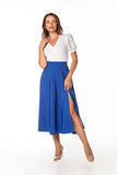 Elegant Mid-Calf Skirt with Left Slit and Decorative Zipper