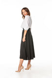 Elegant Mid-Calf Skirt with Left Slit and Decorative Zipper