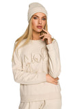 Stylish Ribbed Knit Hat with Embroidered Turn-Up Detail