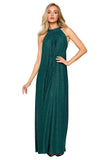 Flared Maxi Dress with Halter Neckline and Tie Belt