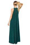 Flared Maxi Dress with Halter Neckline and Tie Belt