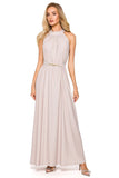 Flared Maxi Dress with Halter Neckline & Tie Belt