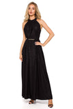 Flared Maxi Dress with Halter Neckline and Tie Belt