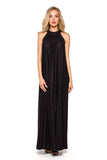 Flared Maxi Dress with Halter Neckline and Tie Belt