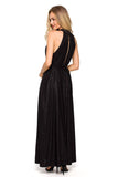 Flared Maxi Dress with Halter Neckline and Tie Belt