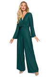 Elegant Brocade Trim Jumpsuit with Wide Legs and Draping