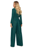 Elegant Brocade Trim Jumpsuit with Wide Legs and Draping