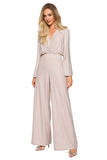 Elegant Brocade Trim Wide Leg Jumpsuit with Draping