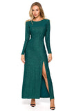 Elegant Long Evening Dress with Leg Slit and Long Sleeves