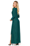 Elegant Long Evening Dress with Leg Slit and Long Sleeves