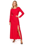 Elegant Brocade Evening Dress with Leg Slit and Long Sleeves