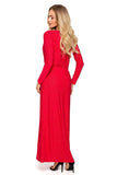 Elegant Brocade Evening Dress with Leg Slit and Long Sleeves