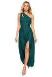Elegant One-Shoulder Dress with High Leg Slit