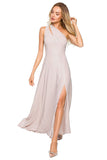 Elegant One-Shoulder Brocade Dress with High Leg Slit