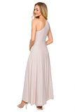 Elegant One-Shoulder Brocade Dress with High Leg Slit