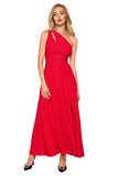 Elegant One-Shoulder Flared Dress with High Slit