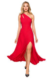 Elegant One-Shoulder Flared Dress with High Slit