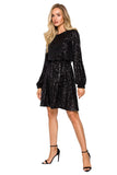 Versatile Two-Faced Sequined Dress with Tie Belt
