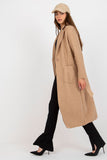 Buttoned Women's Coat with Long Sleeves and Tie Belt