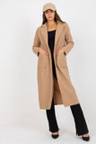 Buttoned Women's Coat with Long Sleeves and Tie Belt