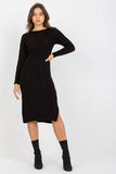 Knitted Long Sleeve Dress with Decorative Braid Design