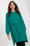 Extended Cut Hooded Sweatshirt with Side Zippers and Pocket