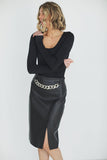 Chic Eco-Leather Skirt with Detachable Chain Trim