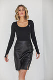 Stylish Eco Leather Skirt with Fleece Lining and Studs