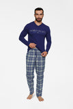 Men's Cotton Pajama Set with V-Neck Blouse and Plaid Pants
