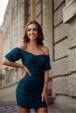Elegant Crinkle Mini Dress with Brocade and Spanish Neckline